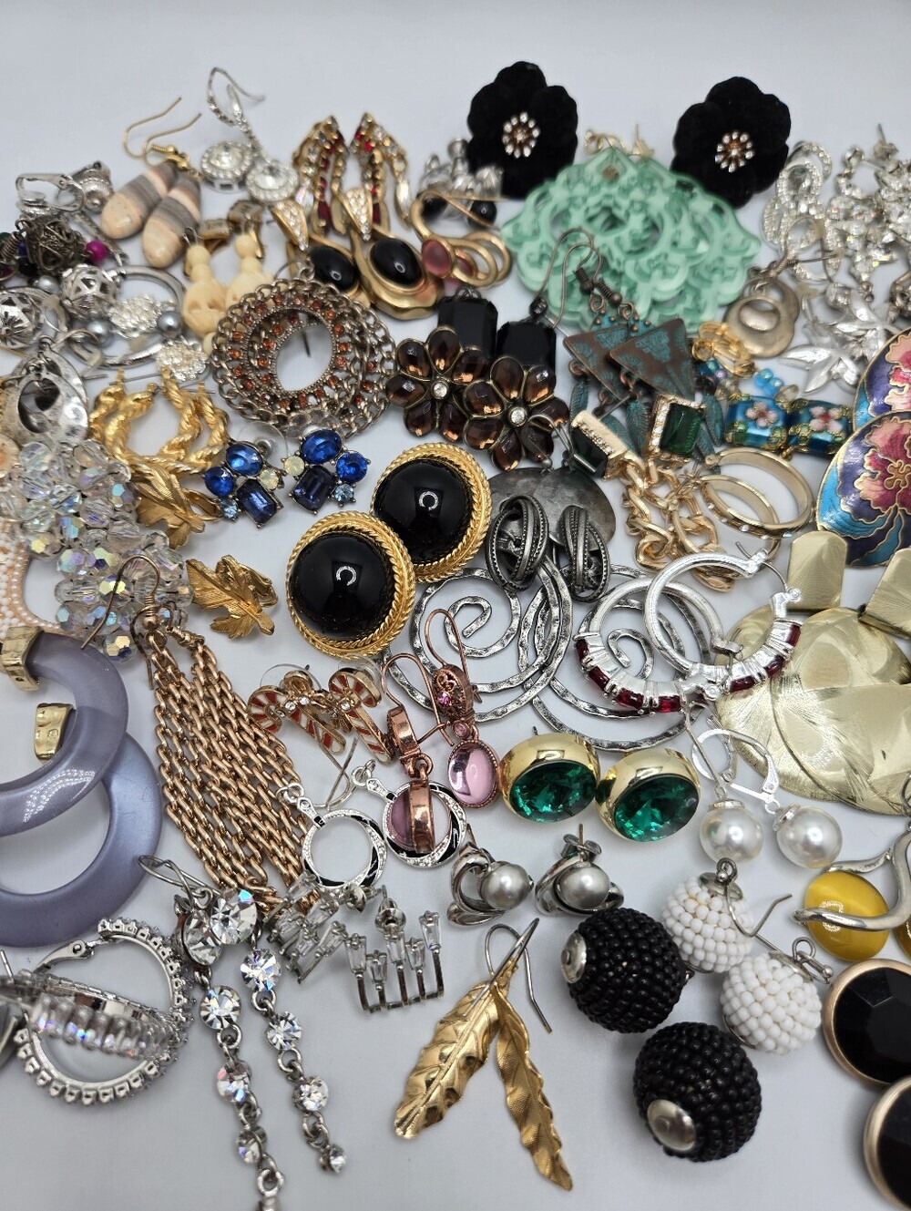 62 Pair Costume Jewelry Earrings Lot 1.3 Lbs Reseller Craft Wear Mixed Styles